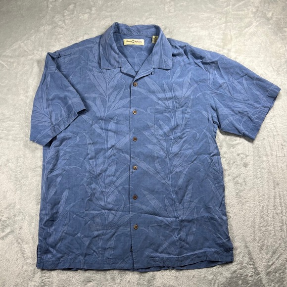 Tommy Bahama Other - Tommy Bahama Mens Blue Silk Jacquard Tropical Leaf Camp Shirt Medium RN 86549